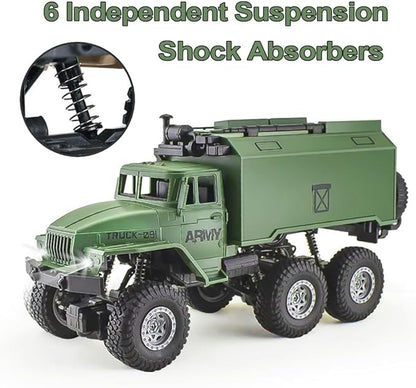 RC Military Truck for Boys 4-7 1:16 Remote Control 4WD Off-Road Crawler Army Cars Toys with 2 Rechargeable Batteries All Terrain Toy Vehicle with Lights Birthday for Kids