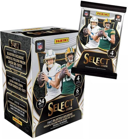 Panini 2024 NFL Select Football Trading Card Blaster Box (Green &amp Yellow Prizm Shock Die-Cuts)