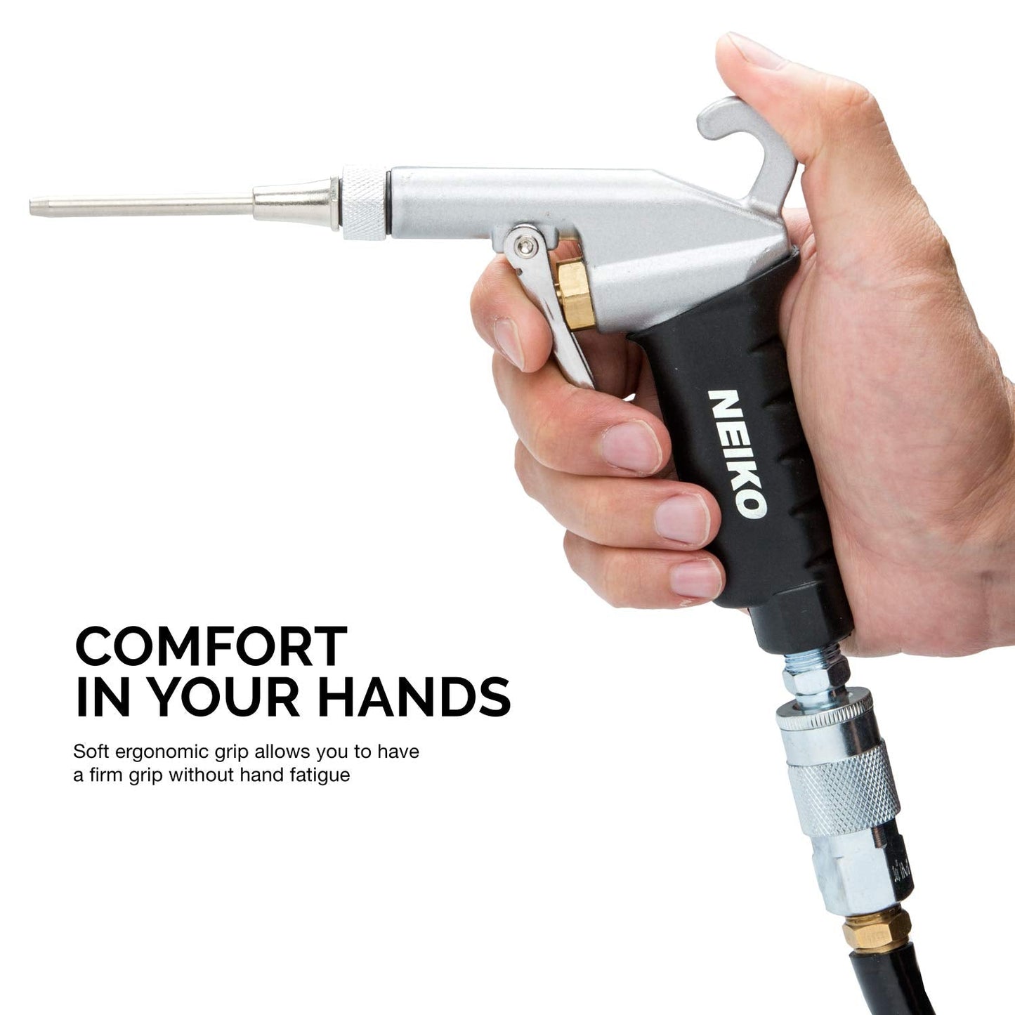 NEIKO 31121A High Flow Air Blow Gun | 3 Pc Pneumatic Air Nozzle | Dust Gun | Air Gun Compressor Accessories | ¼”
