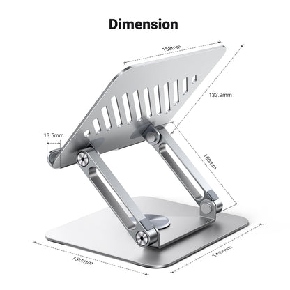 UGREEN Tablet Stand Holder for Desk with 360° Rotating Base Aluminum Dual Rod Support Adjustable Home Office Accessories Compatible with iPad Pro 13 12 11 Air Mini 5 4 3 Phone E-Reader Silver