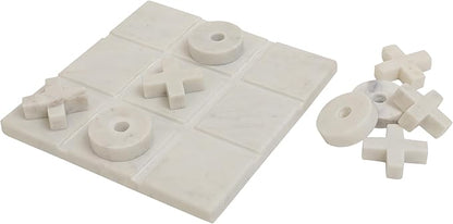 Marble Tic Tac Toe Game Board X and O Game Set for Birthday Gift to Students and Adults Medium White