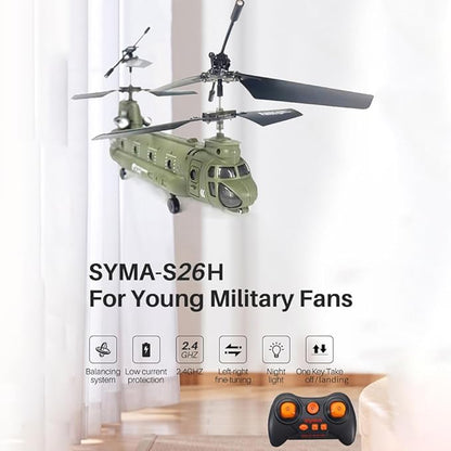 2.4G 3CH RC Helicopter S026H Military Transport RC Helicopter with Altitude Hold One Key Take Off/Landing LED Light Low Battery Reminder Gyro for Teens Beginners and Adults