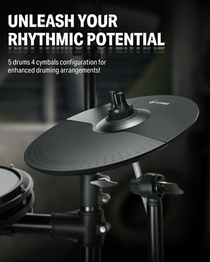 Donner DED-200X Electronic Drum Set, Electric Drum Kit with Quiet Mesh Drum Pads, 2 Cymbals w/Choke, 31 Kits and 450+ Sounds, Throne, Headphones, Sticks, USB MIDI, Melodics Lessons (5 Pads, 4 Cymbals)