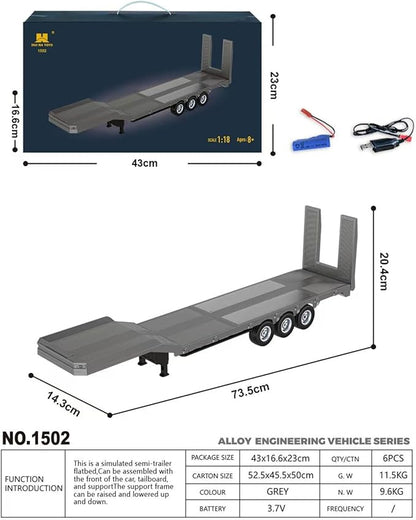 TOUCAN RC HOBBY Plastic Semi Trailer Flatbed 1502 for 1/18 Remote Control Tractor Truck HUINA 1501 Electronic Support Legs Tail Board for Adult