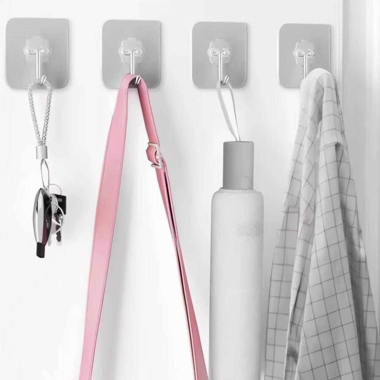 DDMY 24 Packs Hooks for Hanging 50lb Wall Hooks Transparent Reusable Waterproof Adhesive Hook for Kitchen Curtain, Towel Hook for Bathrooms, Heavy Duty Self Coat Hook for Walls No Damage