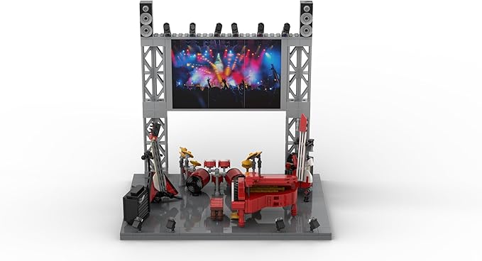 Rock Concert Building Sets MOC Musical Instrument Building Blocks with Piano Bass Guitar &amp Drum Set Building Kit Gift Includes Stage Screen &amp Light Scenes 573PCS