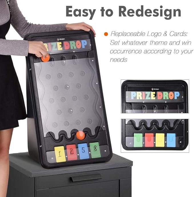 25X14 Prize Drop Plinko Board Foldable Stand with 8 Playing Pucks Tabletop Penny Drop Game for Carnival Trade Show Live Stream Party