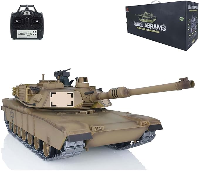 Heng Long US in Stock Ver M1A2 Abrams RC Tank 2.4G 1/16 Scale 7.0 Upgraded Metal RTR Tank 3918 340° Rotating Turret Infrared Combat Smoking Unit Armored Combat Tank BB Shooting Airsoft Tank
