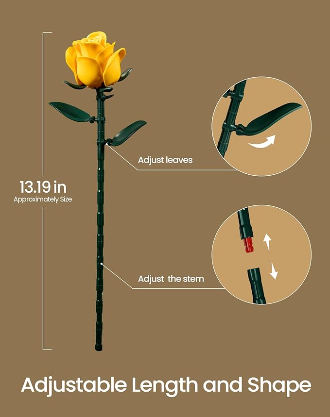 iATOM Yellow Rose Bouquet Building Set 12Pcs Flowers Botanical Collection Kit for Adults Valentine's Day Gift for Her/Girlfriend/Mom/Wife/Couple Modern Home Office Table Centerpiece Decor Aesthetic