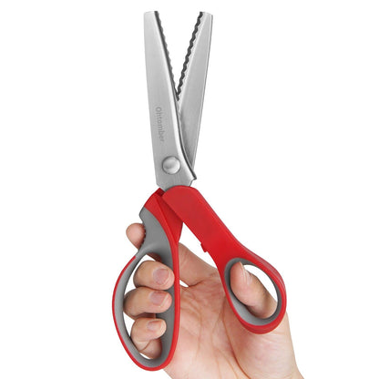 Ohtomber Pinking Shears Craft Scissors - 9" Stainless Steel Fabric Craft Scrapbook Pinking Shears Scissors for Fabric Cutting, Decorative Zig Zag Sewing Cutter with Comfort Grips