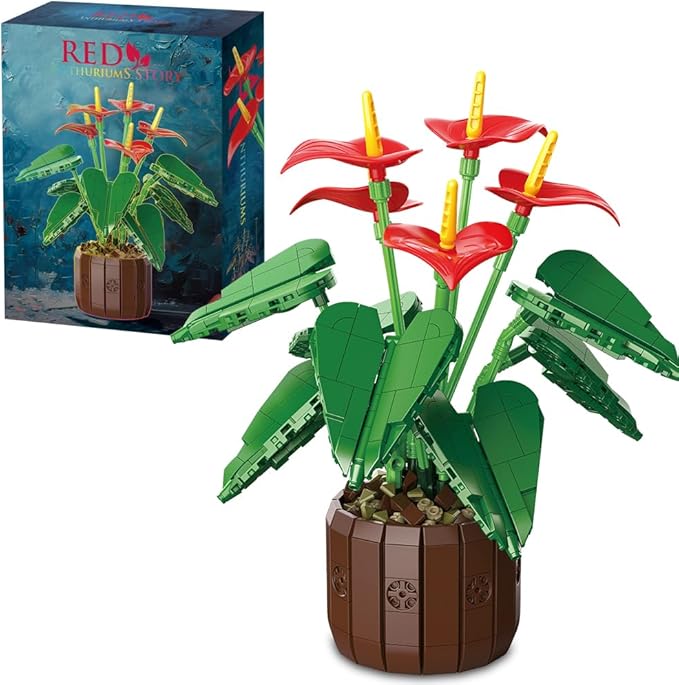 39120 Red Anthuriums Building Blocks Flower Set 732 Pieces of Floral and Plant Series Block Sets Adult Creative Enthusiast Model Gifts and Unique Collectibles Can be Used for Room Decoration