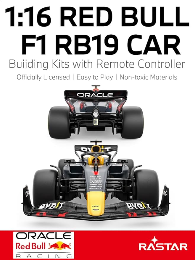 RASTAR 92600 1/16 55PCS Officially Licensed RC Race Car Building Kits for Oracle RedBull F1 RB19 with Remote Motor &amp DIY Decals for Play &amp Display - Ideal Gift for F1 Fans Ages 8+