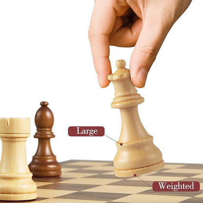 Wooden Chess Pieces Only-Heavy Weighted Tournament Chessmen with 2 Extra Queens-King Height 3.8 inch-Replacement of Missing Pieces-Exquisite Packaging