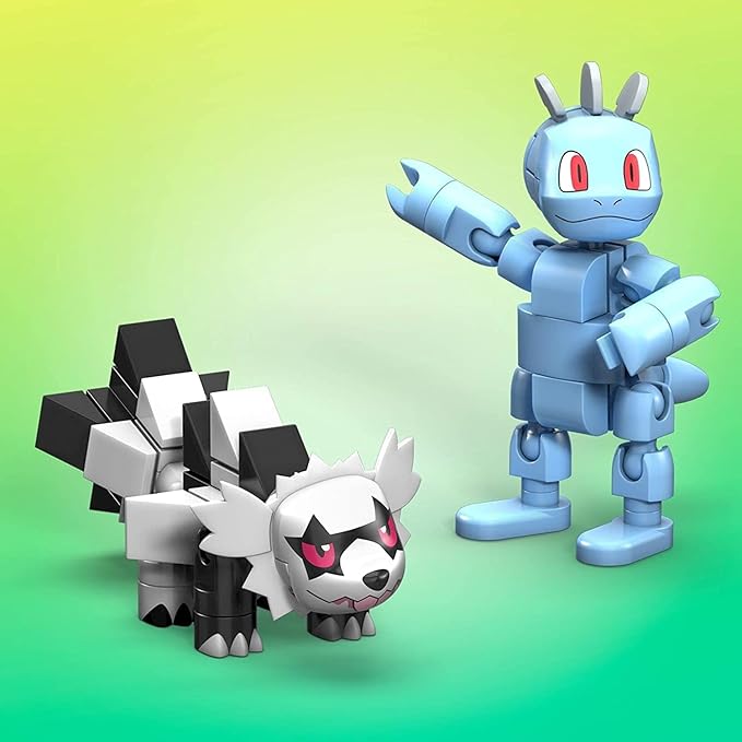 Mega Construx Pokemon Machop Vs. Galarian Zigzagoon Construction Set Building Toys for Kids (GVK82) Red