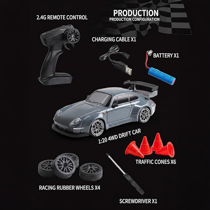 High Speed 1:24 4WD RC Drift Car with Proportional 2.4G Remote Control Dual Tire Configuration and LED Light Racing Vehicle Model for Adults Enthusiasts– Olive Green