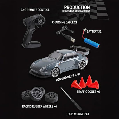High Speed 1:24 4WD RC Drift Car with Proportional 2.4G Remote Control Dual Tire Configuration and LED Light Racing Vehicle Model for Adults Enthusiasts– Olive Green