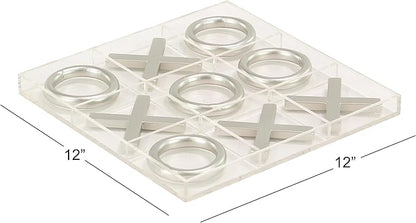 Deco 79 Acrylic Plastic Tic Tac Toe Game Set with Silver Pieces 12 x 12 x 1 Clear