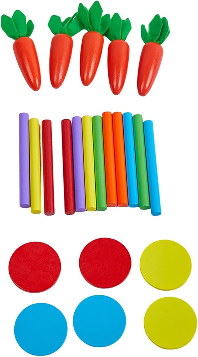 4 in 1 Montessori Play Kit Box - Cotton Swab Board Coin Box Carrot Harvest Game Matchstick Color Drop Game Montessori Toys for Babies 6-12 Months 1 Year 2 Year