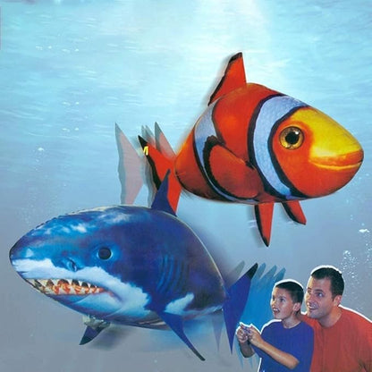 AUOK Remote Control Shark Toys Infrared RC Flying Clown Fish Balloon - Anti-Gravity Indoor Toy with Mid-Air Hovering for Fun Party Decorations &amp Gifts (Blue)