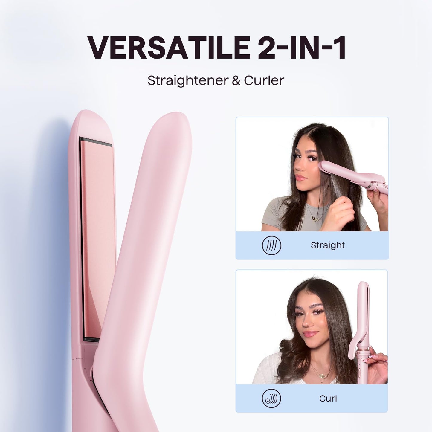 Wavytalk 3 in 1 Curling Wand Set, Multi Curl, Curling Iron Set with Heated Round Brush, Flat Iron Hair Straightener, 1 1/4 inch Curling Iron, Dual Voltage Hair Curler(Pink)