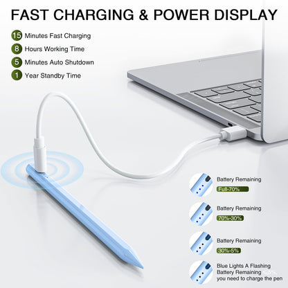 Pen for iPad 2018-2025, HATOKU 15 Mins Fast Charging Pencil 1st Gen with Tilt & Palm Rejection Compatible with iPad Air 3/4/5/M2/M3, iPad mini 5/6/7, iPad 6/7/8/9/10/11, iPad Pro 11"/12.9"/M4 (Blue)
