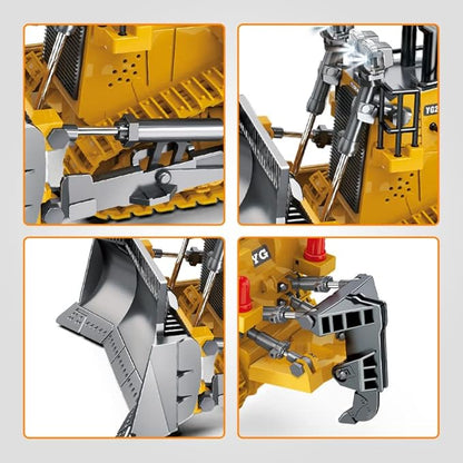 Dwi Dowellin Rc Bulldozer Toys for BoysConstruction Remote Control Bulldozer with Metal bulldozing Shovel Lights/Sounds for Kids Boys