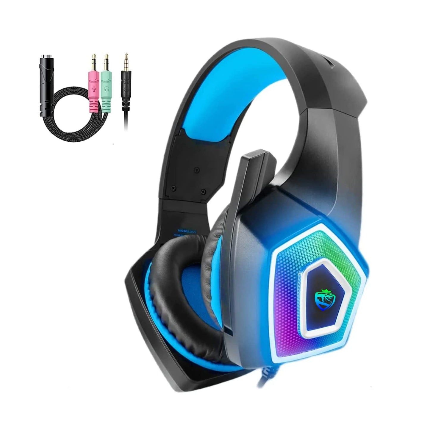 ARKARTECH Gaming Headset with Mic for Xbox One PS4 PS5 PC Switch Tablet, with Stereo Surround Sound & LED Light Noise Cancelling Over Ear Headphones