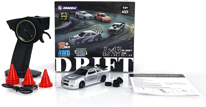 TOUCAN RC HOBBY 1/43 Ready to Run Race Car Gyro Drift Car 4WD Traffic Cones Mini Toy for Men