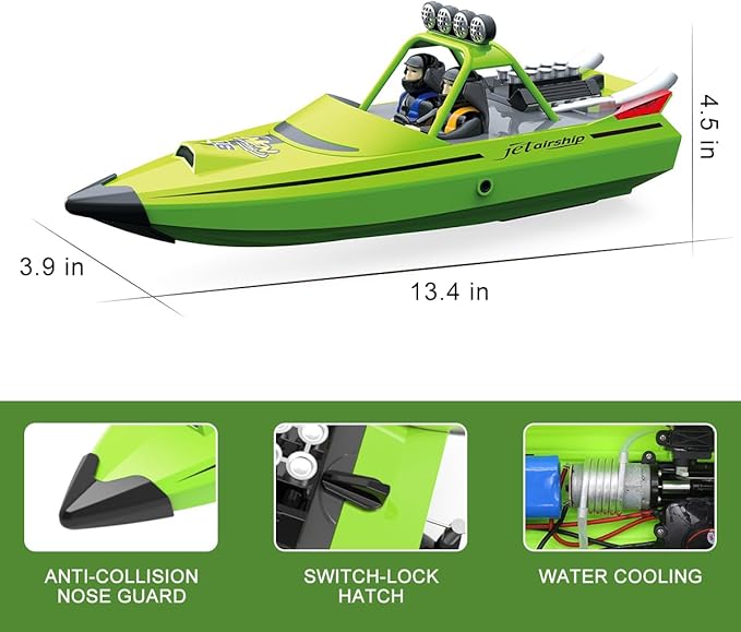 RC Boat for Kids Adults 2.4GHz Remote Control Boats with LED Light for Pool Lakes Water 20MPH Fast Speed Racing Jet Boat Boat Toy for Boys Girls 2 Rechargeable Batteries 40+ Mins Green