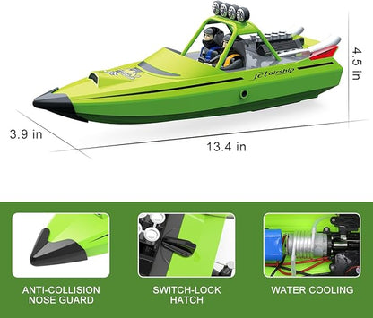 RC Boat for Kids Adults 2.4GHz Remote Control Boats with LED Light for Pool Lakes Water 20MPH Fast Speed Racing Jet Boat Boat Toy for Boys Girls 2 Rechargeable Batteries 40+ Mins Green