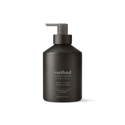 Method Gel Hand Soap, Vetiver + Amber, Reusable Black Aluminum Bottle, Biodegradable Formula, 12 oz (Pack of 3)