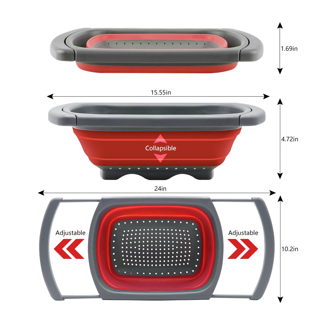 Qimh Colander collapsible, Colander Strainer Over The Sink Vegetable Fruit Strainer Basket (6 Quart) with Extendable Handles, New Kitchen Essentials