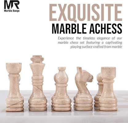 Marble Chess Set for Adults 15 Handmade White &amp Verona Board Game with 32 Chess Pieces 2 Extra Queens &amp Storage Box Luxury Travel Game – Elegant Home Décor