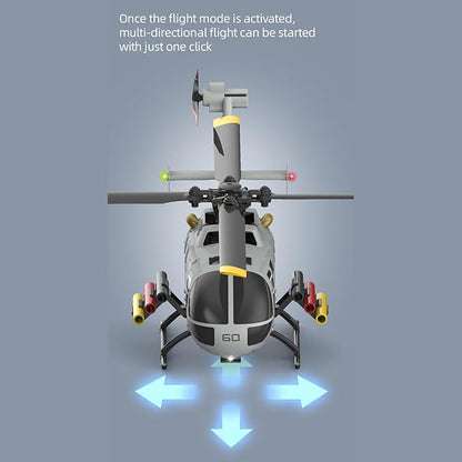 C186S Upgraded Version 6CH Remote Control Helicopter for Adults 14y+ Beginner Expert Aileronless BO-105 Air Pressure Hold Optical Flow Position Aerobatic Flight 6-Axis Gyroscope (Grey 2 Batteries)