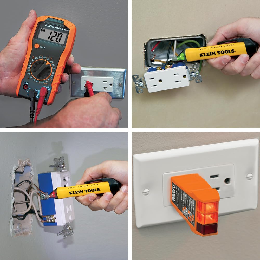 Klein Tools 69149P Electrical Test Kit with Digital Multimeter, Non-Contact Voltage Tester and Electrical Outlet Tester, Leads and Batteries