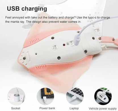 Pool Toys Remote Control Stingray Diving into Water High Simulation Robot Manta ray Lights Rechargeable Battery Remote Control Bathtub Summer Pool Toys Great Gift RC Boat for 8-12 Year Kids Pink