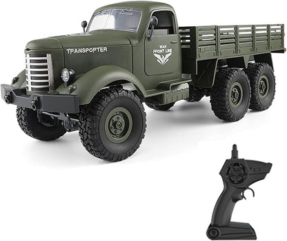 GoolRC RC Military Truck 1:16 Scale Remote Control Car 6WD RC Army Car All Terrain Off-Road RC Truck 2.4GHz Electric Military Transporter Vehicle with Headlights for Adults