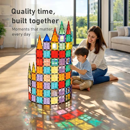 LATI 130-Piece Magnetic Tiles Building Toy Large Set for KidsMagnetic Building Blocks Construction SetOpen-Ended Play STEM Educational ToyCompatible with Other BrandsGift for Boys &amp Girls Ages