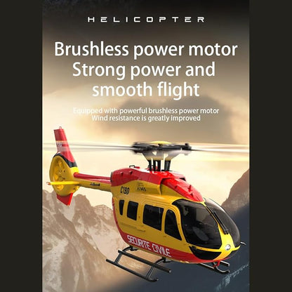 C190 Remote Control Helicopter for Adults 1:30 Scale H145 RC Helicopter 2.4G 6CH Single Propeller Aileron Free Optical Flow Positioning Six-axis Gyroscope Stabilization (Red Yellow(1 Battery))
