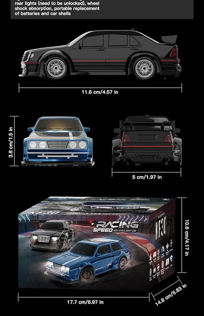 KF30 1/43 Mini RC Drift Car 2.4G Full-Proportional 4WD RC Racing Car Model with LED Lights and Gyro RTR (Black)