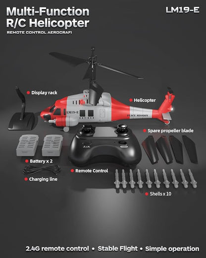 Army RC Helicopter with 10 Missiles LM19-E 2.4GHz Remote Control Helicopter for Beginners and Adults Military Helicopter Toy LED Lights Altitude Hold One-Key Take Off Indoor Friendly