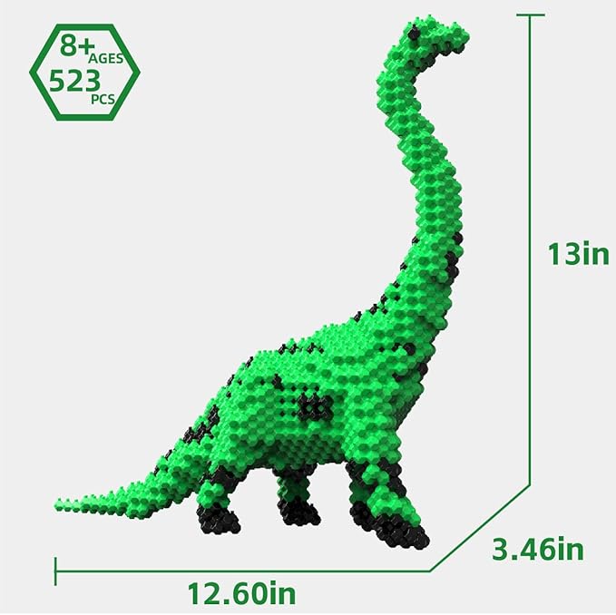 Fun Dinosaur Building Set 523PCS Green Brachiosaurus Creative Educational Toys Boys Girls 8+ Animal Figures Building Kit Model Jurassic Dino Blocks Toy Dispaly Present for Kids Adults