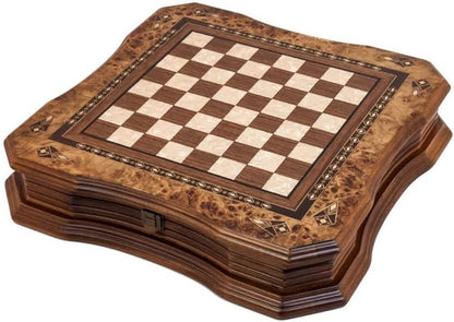 Handmade Chess Set Mosaic Art 15 - Wooden Chess shess Board with Metal Chess Pieces- Gift Item
