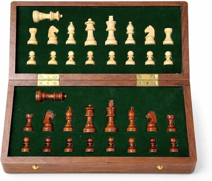 | Personalized Wooden Chess Set | Magnetic Folding Travel Chess Board with Storage &amp 2 Extra Queens (12 x 12 Inch Brown)