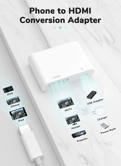 Apple MFi Certified Lightning to HDMI Digital AV Adapter 1080P HD Video HDMI Sync Screen Connector Cable with Charging Port Compatible with iPhone 14/13/12/11/ X/ 8/7/ iPad on HDTV/Projector/Monitor