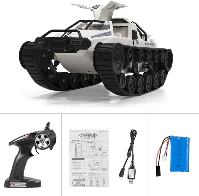 GoolRC RC Tank Car 1/12 Scale 2.4GHz Remote Control Tank 360?Rotating Off-Road RC Crawler Military Vehicle with Rechargeable Battery Gifts for Adults (White)