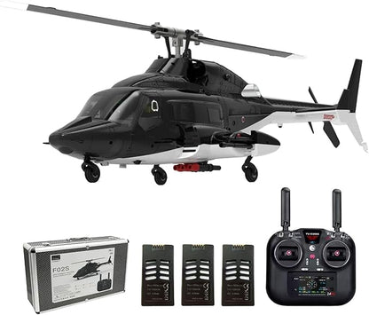 Hanll YUXIANG F02S 1:34 Scale 8CH GPS RC Helicopter – RTF Air-Wolf Replica with Dual Brushless Motors Telemetry Transmitter Optical Flow Metal Servo for Advanced Hobbyists—3 Batteries