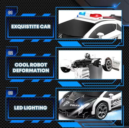 Transforming Remote Control Car Transform Robot Toys for Boys 3-8 Years Old Rechargeable RC Police Car with Lights 2.4Ghz Deformation 360° Rotating Race Kids Toys Easter Gifts