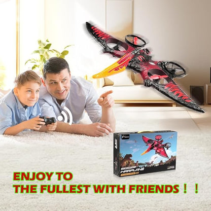 Dinosaur Remote Control Drone 2.4G EPP Foam RC Pterodactyl Hobby RC Airplanes with 6-Axis Gyro One Key Takeoff Landing Stunt Roll &amp 360 Flip Fighter Jet Toy Christmas Birthday Gift for Boys Gi