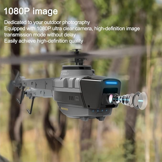 RC ERA C128 RC Helicopter with 1080P Camera 2.4GHz 4CH Single-Rotor Brushless Scout Drone 6-Axis Gyro Military Aircraft with Optical Flow Positioning RTF with 1 Battery